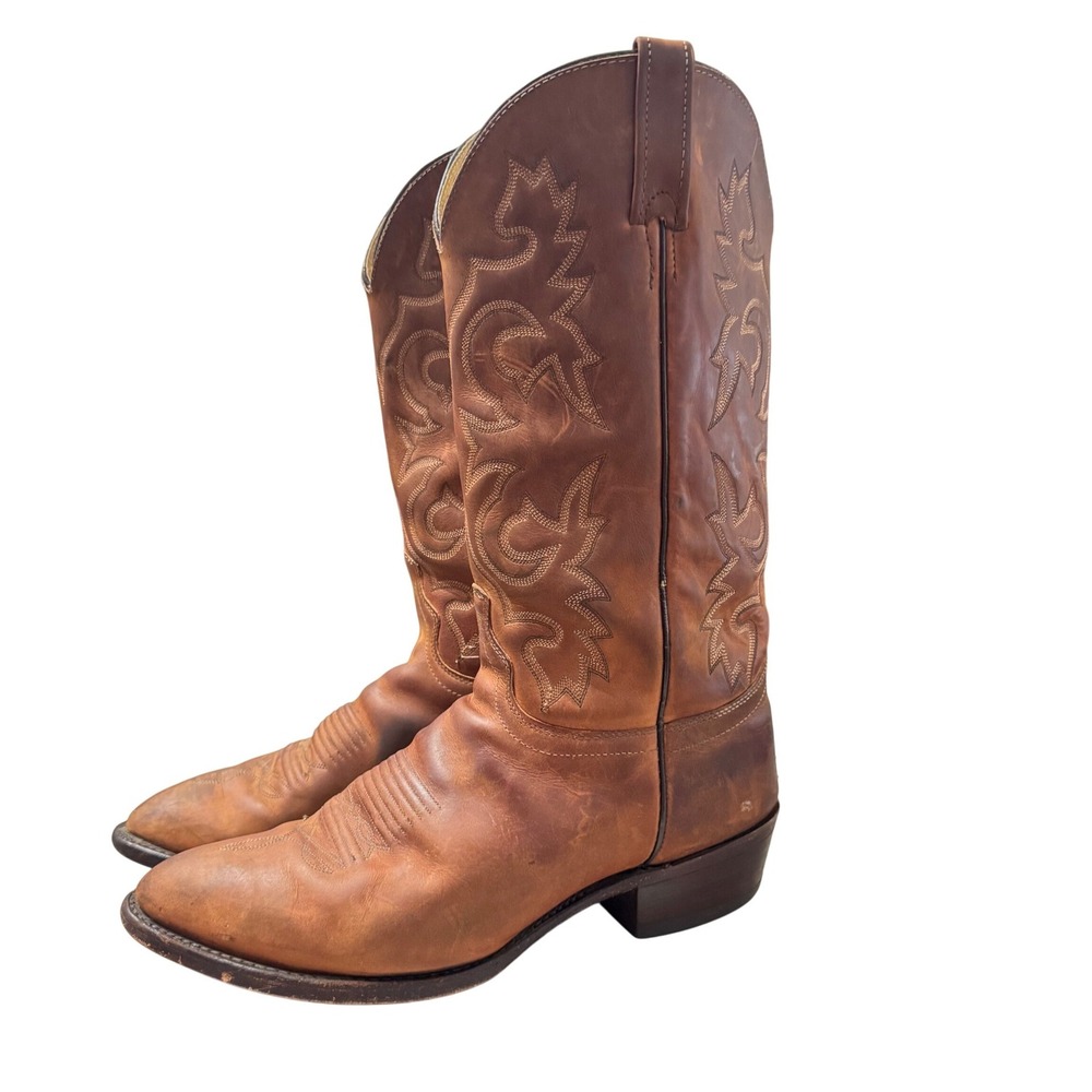 J. Chisholm Cowboy Boots Men 11 Brown Good Handcrafted Leather Western USA